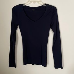 J Crew Fitted V Neck Long Sleeve Tee, Navy Size Small
